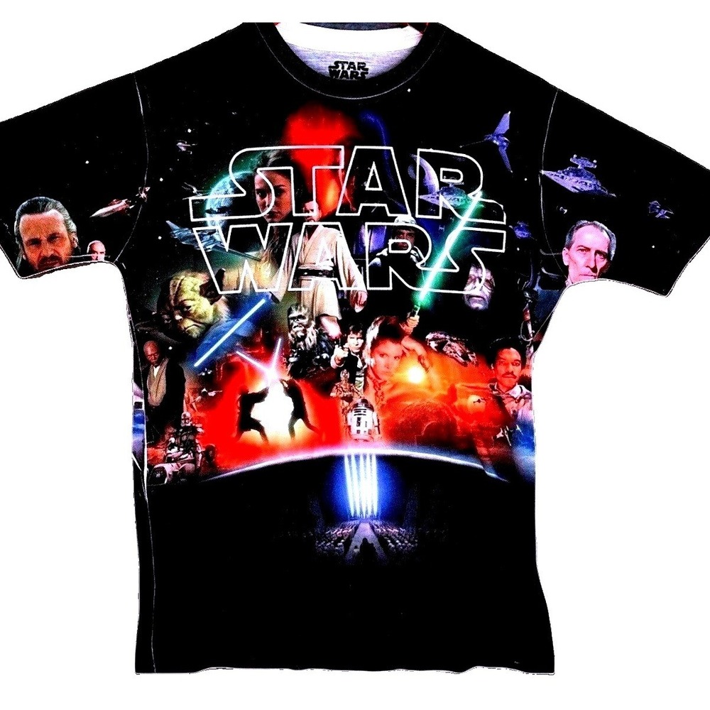 Star Wars Mad Engine All Over Print T-Shirt Mens M Black Graphic Tee Trilogy